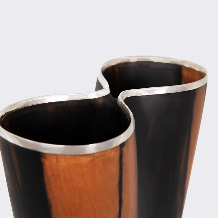 Puckered handcrafted vase with copper finish and metal liner, artisanal decorative vase
