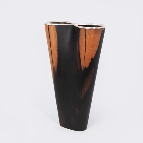 Puckered handcrafted vase with copper finish and metal liner, artisanal decorative vase
