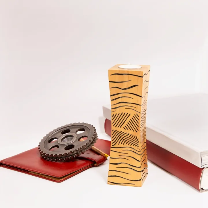 Hand-carved wooden candle holder