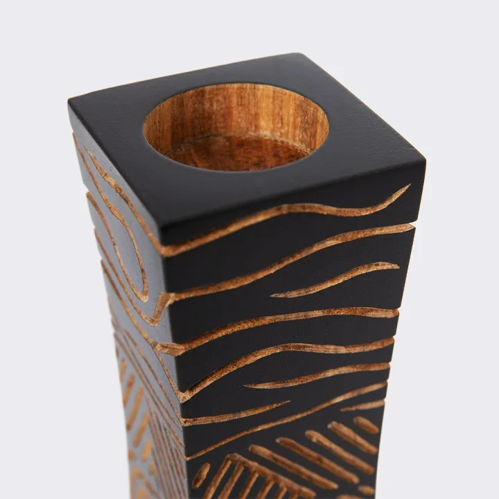 Hand-carved wooden candle holder