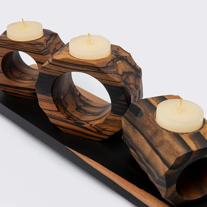Close-up view of the candle holder's details.