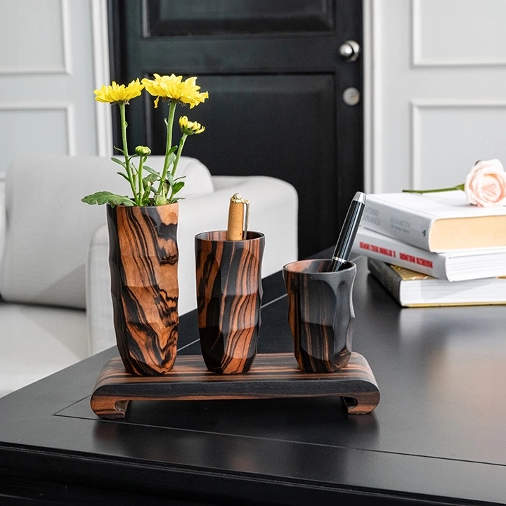 Picture in Situ of black and red Hammered Cone Cup set of three