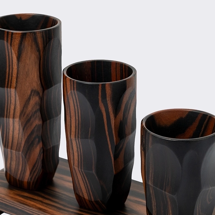 Detail picture of black and red Hammered Cone Cup set of three