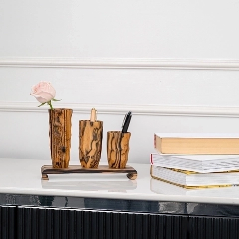 Picture in Situ of black and red Hammered Cone Cup set of three