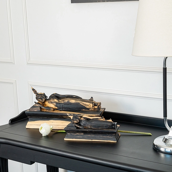 Rotating view highlighting the sleeping Buddha 'sculpture's features.