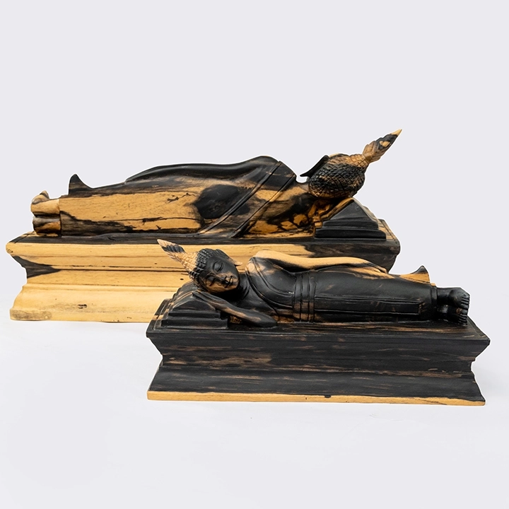 Rotating view highlighting the sleeping Buddha 'sculpture's features.