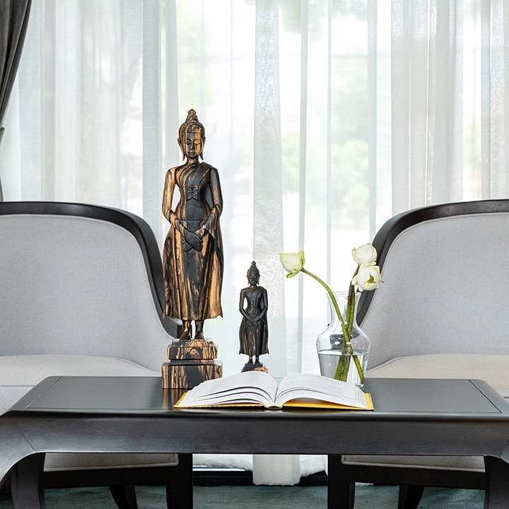 Picture in situ of the Standing Buddha Hands Down Crossed