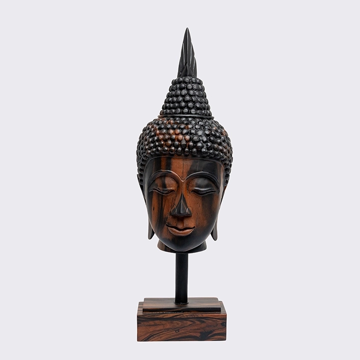 Studio picture of the Buddha Head Tall Parted Haircut on Pedestal