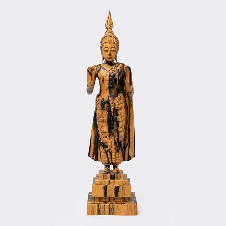 Rotating view highlighting the buddha sculpture's features.