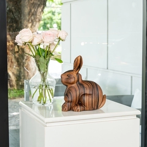 Picture in situ of the Rabbit in black and red ebony