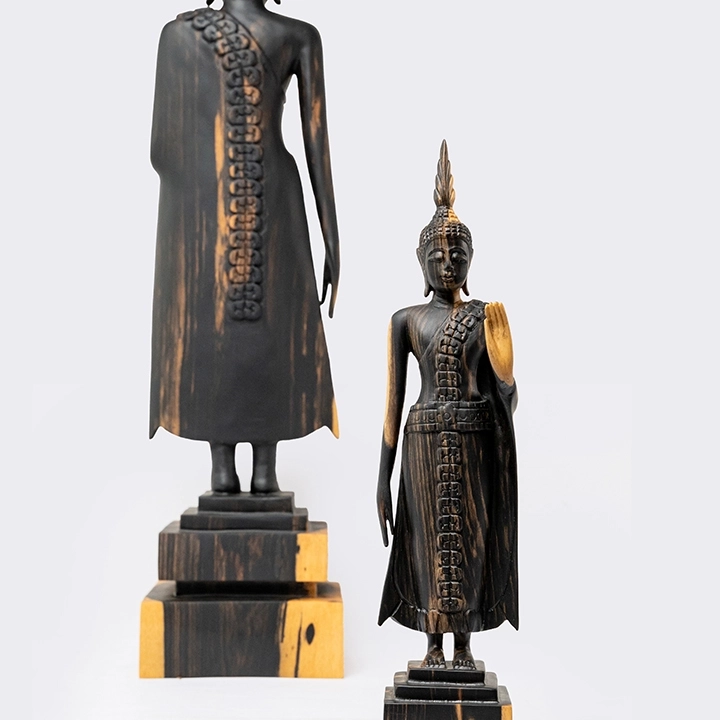 Close-up view of the Buddha sculpture's details.