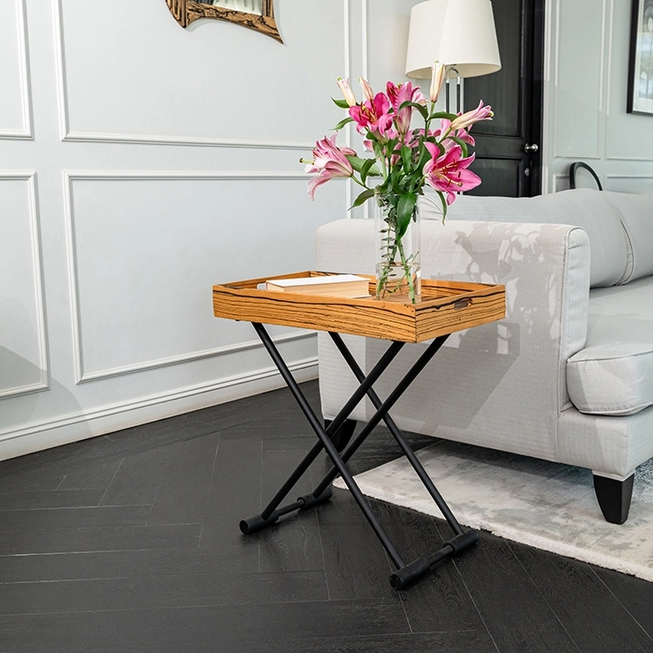 Picture in situ of Buttler's Tray with Foldable Stand 